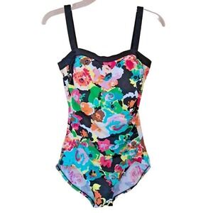 Rose Marie Reid Swimsuit Womens Size 10 One-Piece Ruched Floral Built-in Bra
